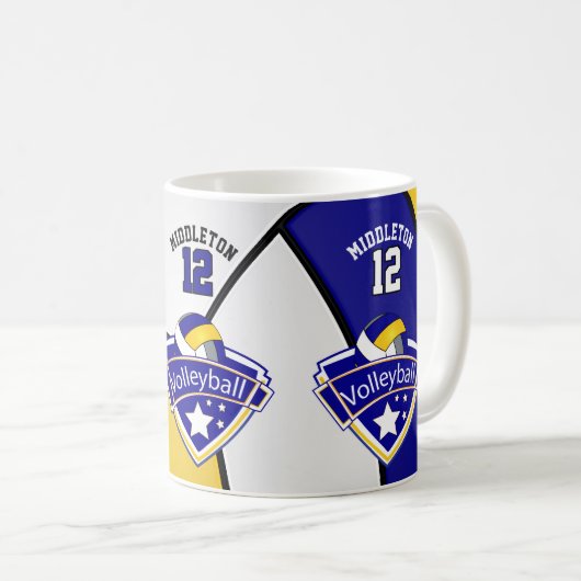 Blau, Gelb, Weiß und Grau Kaffeetasse (VorderseiteRechts)