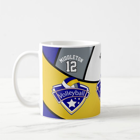 Blau, Gelb, Weiß und Grau Kaffeetasse (Links)