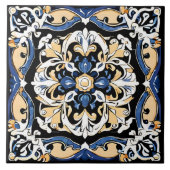 Blau-Gelb Weißer Schwarzer Azuleju Spanisch Marokk Fliese (Vorderseite)