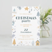 Blau-Gelb Weißes Einfaches Weihnachtsfest-Party Einladung (Stehend Vorderseite)