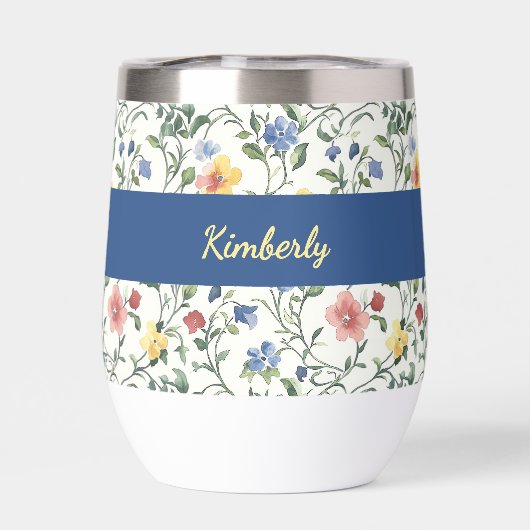 Blau Gelbe Aquarell-Wildblumen-Monogramm-Name (Rückseite)