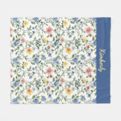 Blau Gelbe Aquarell-Wildblumen-Monogramm-Name Fleecedecke (Vorderseite (Horizontal))