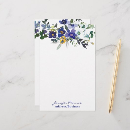 Blau-gelbe Blume personalisiert Briefpapier (Vorderseite/Rückseite Beispiel)