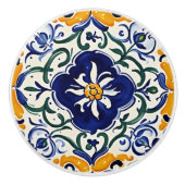 Blau-Gelbe Blume Portugiesisch Keramikknauf (Vorderseite)