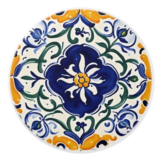 Blau-Gelbe Blume Portugiesisch Keramikknauf (Vorderseite)