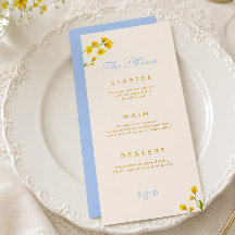 Blau-gelbe Blumen Hochzeitsmenü