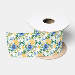 Blau-gelbe Blumendekoration Satinband