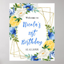 Blau-gelbe florale Geburtstagsbegrüßung