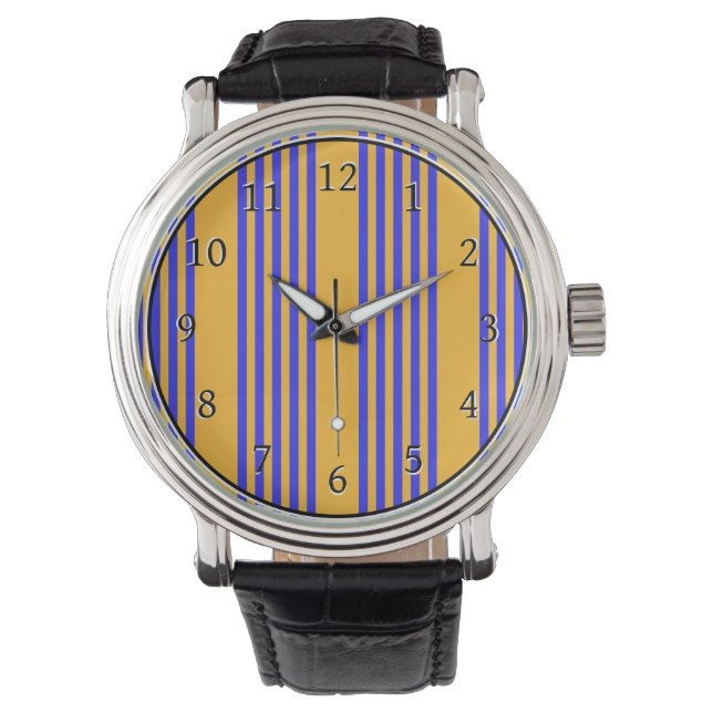 Blau-gelbe Fünf-Streifen-Muster Armbanduhr (Vorderseite)