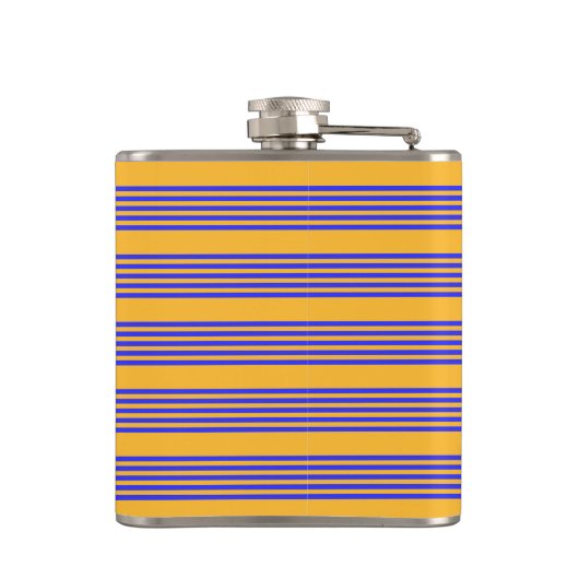 Blau-gelbe Fünf-Streifen-Muster Flachmann (Rückseite)