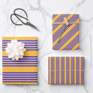 Blau-gelbe Fünf-Streifen-Muster Geschenkpapier Set