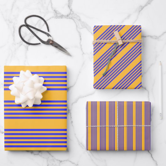 Blau-gelbe Fünf-Streifen-Muster Geschenkpapier Set (Vorderseite)