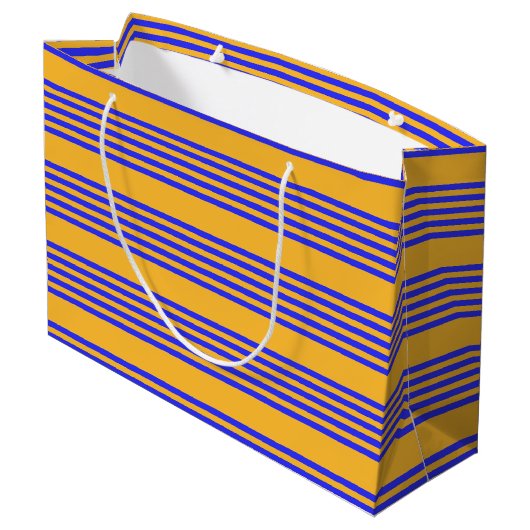 Blau-gelbe Fünf-Streifen-Muster Große Geschenktüte (Rückseite Schrägansicht)