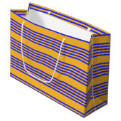 Blau-gelbe Fünf-Streifen-Muster Große Geschenktüte (Vorderseite Schrägansicht)