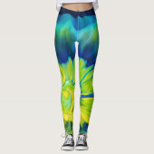Blau-Gelbe Gefärbte Krawatte Leggings (Vorderseite)
