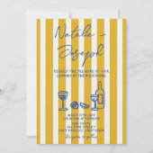 Blau Gelbe Handgeschriebene Foto QR-Code Hochzeit Einladung (Vorderseite)