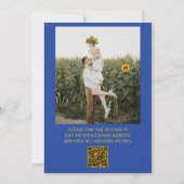 Blau Gelbe Handgeschriebene Foto QR-Code Hochzeit Einladung (Rückseite)