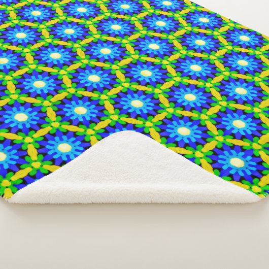 Blau-Gelbe Imitate Häkchenmuster Blume Muster Sherpadecke (3/4)