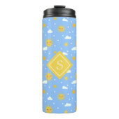 Blau-Gelbe Kawaii-Sunshine-Cloud-Monogramm Thermosbecher (Vorderseite)