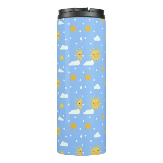 Blau-Gelbe Kawaii-Sunshine-Cloud-Monogramm Thermosbecher (Rückseite)