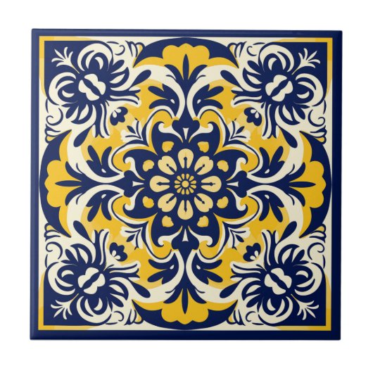 Blau-gelbe mexikanische Tile - # 2 Fliese (Vorderseite)