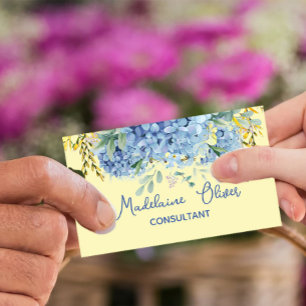 Blau Gelbe Moderne Florale Eleganz Visitenkarte