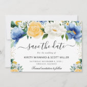 Blau-Gelbe Sommer-Blume Hochzeit Save The Date (Vorderseite)