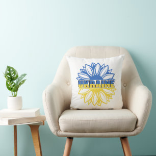 Blau-gelbe Sonnenblume im ukrainischen Stil Kissen
