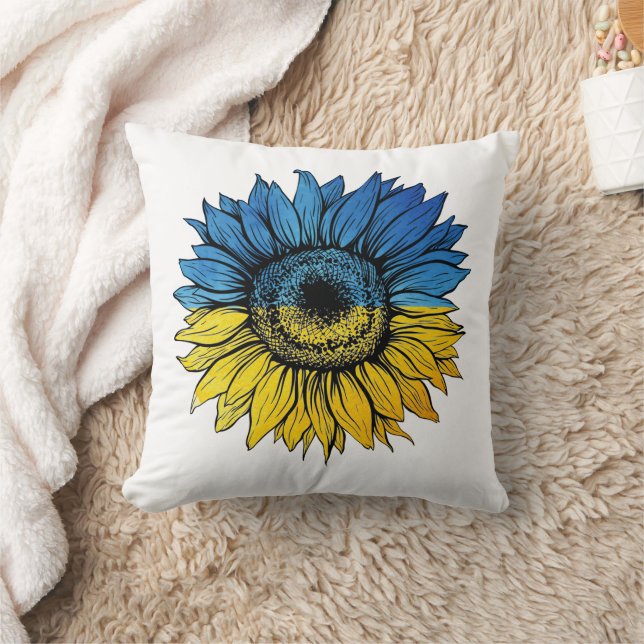Blau-gelbe Sonnenblume im ukrainischen Stil Kissen (Decke)