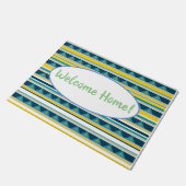 Blau, Gelbe Streifen und Dreiecke Fußmatte (Schrägansicht)