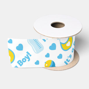 BLAU-GELBE-WEISSE BABY-ELEMENTE SATINBAND