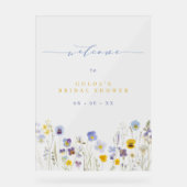 Blau-gelbe Wildblumen Brautparty Empfang Acrylschild (Vorderseite)