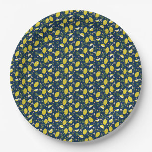 Blau gelbe Zitrone Frucht hell Sommer Pappteller