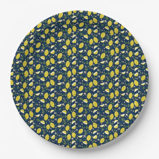 Blau gelbe Zitrone Frucht hell Sommer Pappteller (Vorderseite)