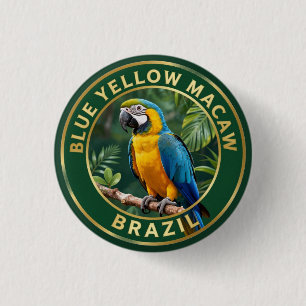 🦜 Blau-Gelber Ara Brasilien Tropischer Vogel Button