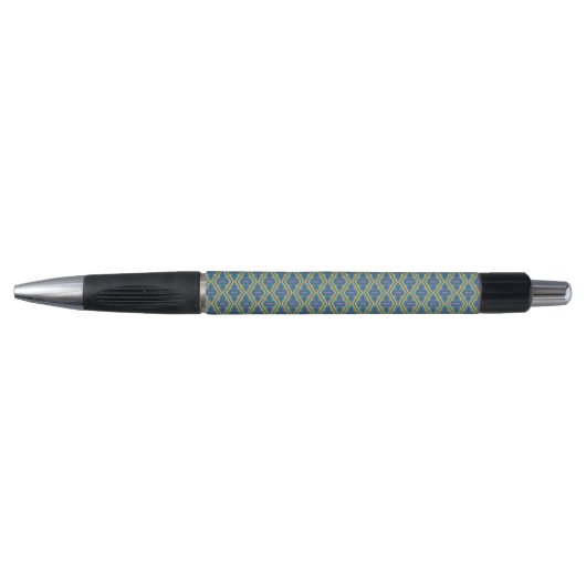 Blau-gelber geometrischer Musterstift Kugelschreiber (Vorderseite)