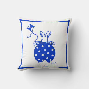 Blau-gelber Hase mit Kite Kissen