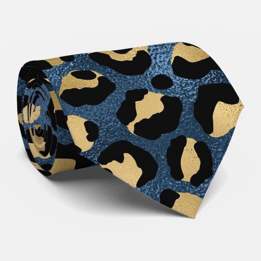 Blau-gelber Leopardenprint Krawatte (Gerollt)