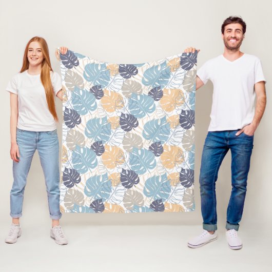 Blau-gelbes Blätter-Muster Fleecedecke (Beispiel)
