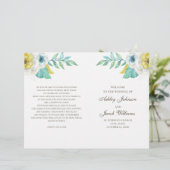Blau-gelbes Blumenhochzeitsprogramm gefaltet (Stehend Vorderseite)
