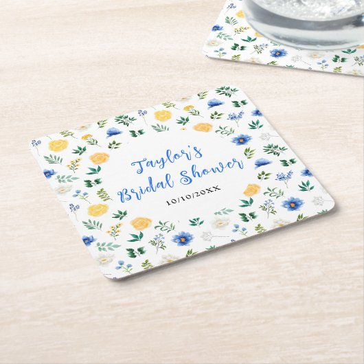 Blau-Gelbes Brautparty Rechteckiger Pappuntersetzer (angewinkelt)