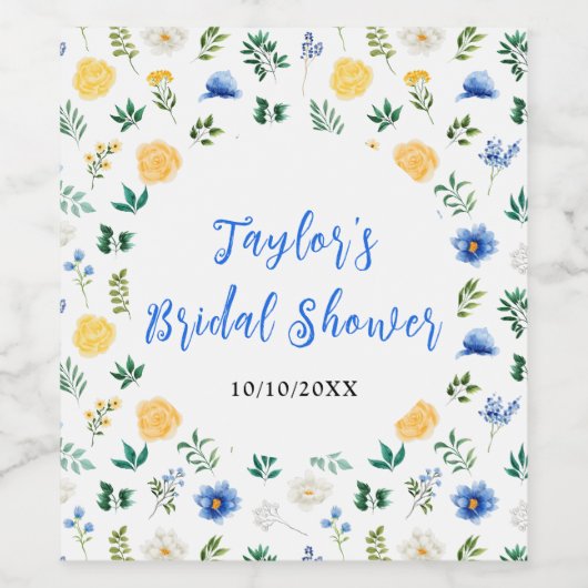 Blau-Gelbes Brautparty Weinetikett (Einzelnes Label)