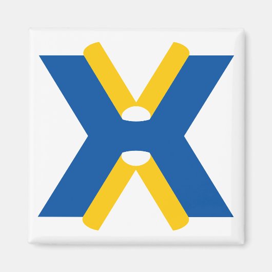 Blau-gelbes Buchstaben-X-Monogramm Magnet (Vorne)