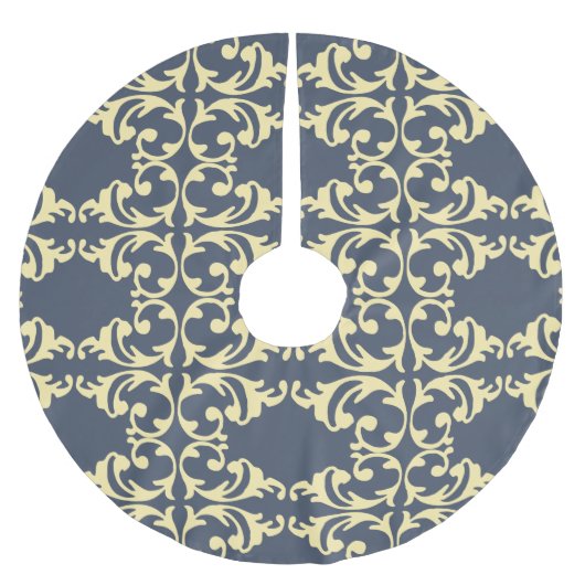 Blau-Gelbes Florish Polyester Weihnachtsbaumdecke (Vorderseite)