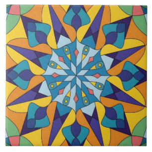 Blau-gelbes fraktales geometrisches Muster Fliese