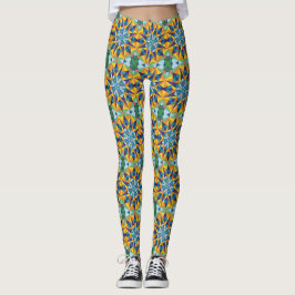 Blau-gelbes fraktales geometrisches Muster Leggings