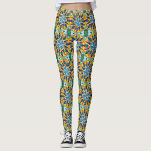 Blau-gelbes fraktales geometrisches Muster Leggings