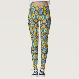 Blau-gelbes fraktales geometrisches Muster Leggings