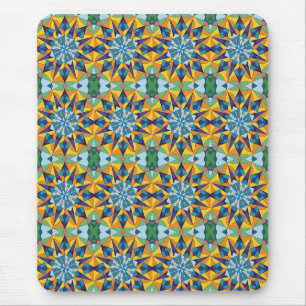 Blau-gelbes fraktales geometrisches Muster Mousepad
