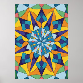 Blau-gelbes fraktales geometrisches Muster Poster